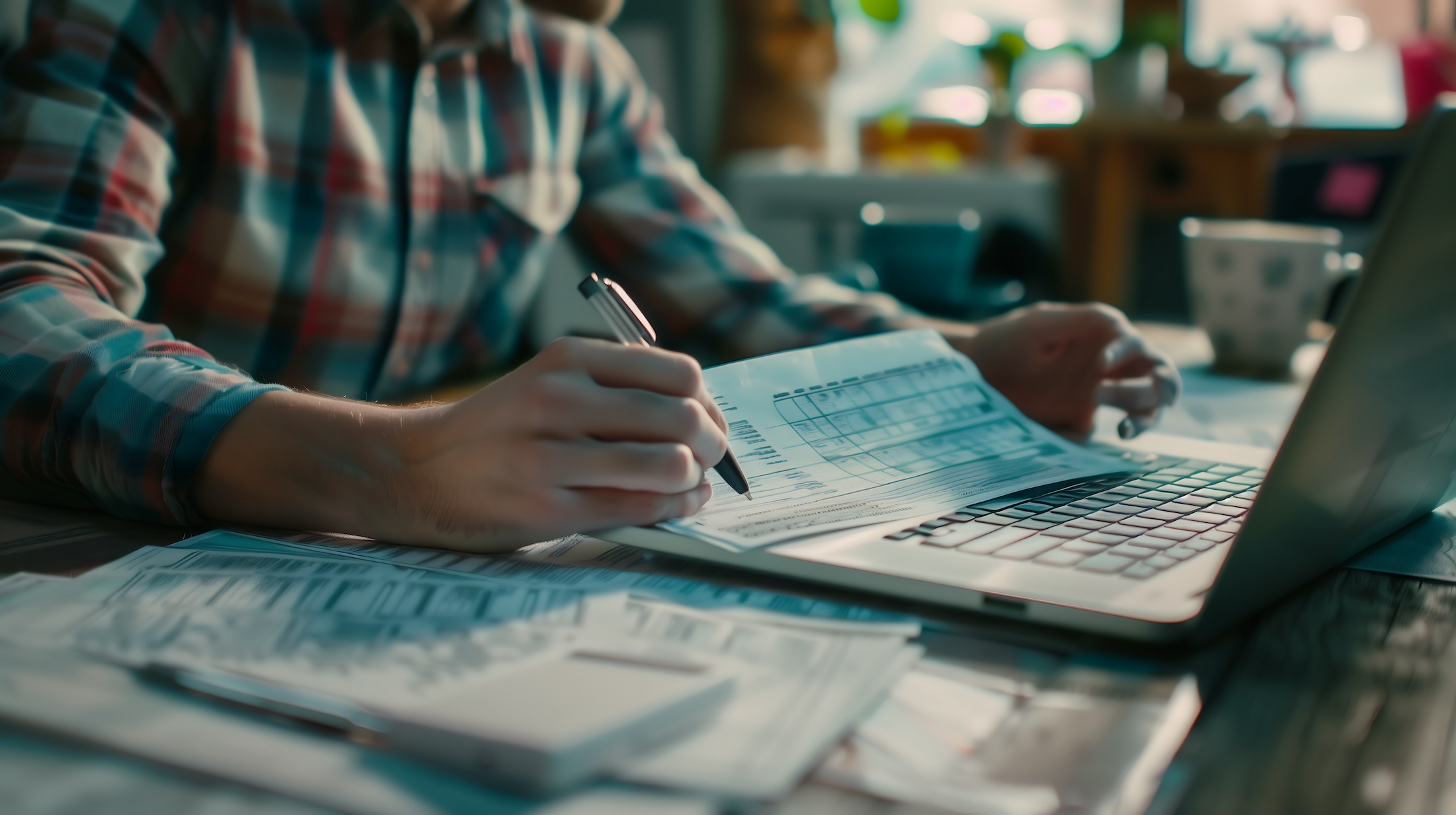 Tax concept. Person filling personal income tax return to pay taxes online